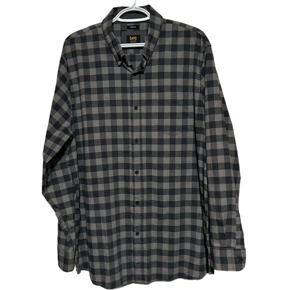 Lee Men's Regular Fit Stretch Gray Plaid Long Sleeve Button Front Shirt‎ Size XL - Picture 1 of 5